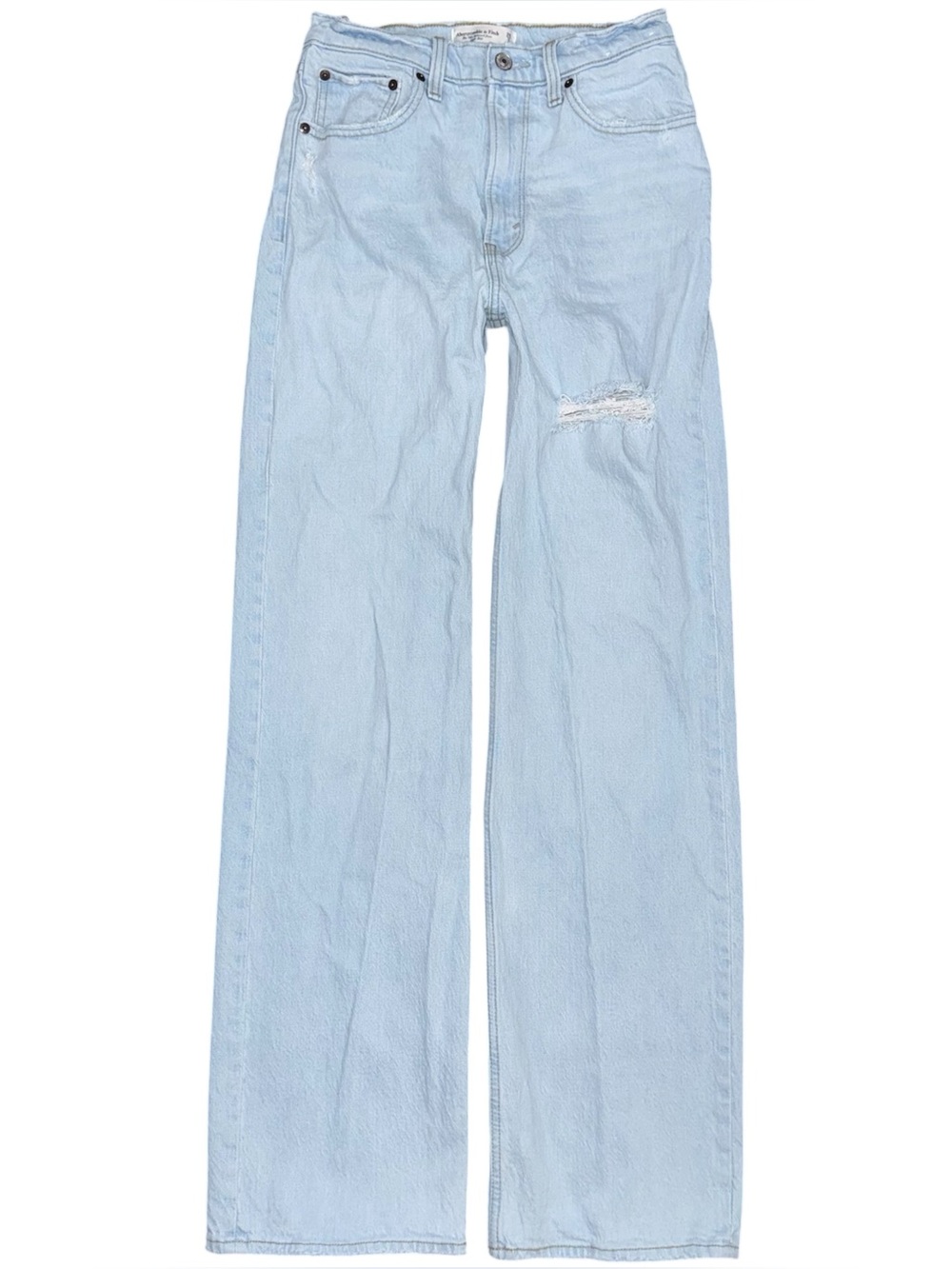Abercrombie Fitch Jeans 90s Relaxed High Rise Light Wash Denim Distressed 2 LONG